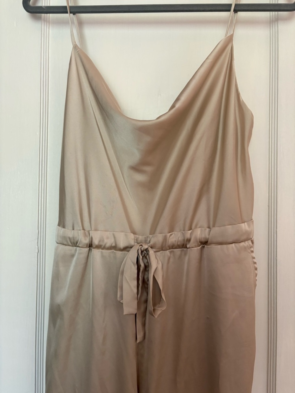 Kittenish Satin Jumpsuit in Champagne Beige